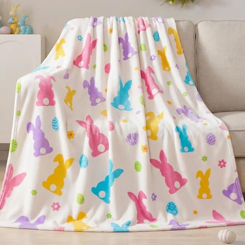 Treory Easter Bunny Throw Blanket: Ultra Soft Flannel Plush Sketchy Spring Floral Bunny Bed Blanket, Lightweight Cozy Easter Blanket for Couch Sofa Bed Living Room Home Decor Gifts, 50"x60" - Image 4
