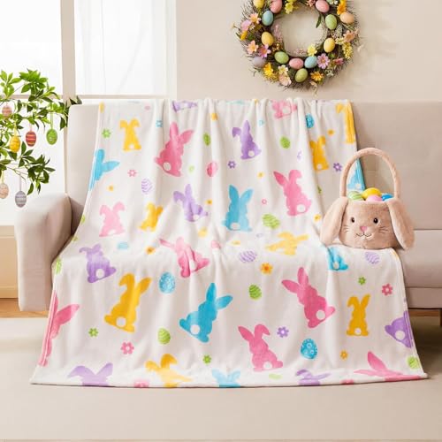 Treory Easter Bunny Throw Blanket: Ultra Soft Flannel Plush Sketchy Spring Floral Bunny Bed Blanket, Lightweight Cozy Easter Blanket for Couch Sofa Bed Living Room Home Decor Gifts, 50"x60" - Image 5