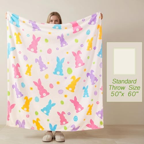 Treory Easter Bunny Throw Blanket: Ultra Soft Flannel Plush Sketchy Spring Floral Bunny Bed Blanket, Lightweight Cozy Easter Blanket for Couch Sofa Bed Living Room Home Decor Gifts, 50"x60" - Image 2