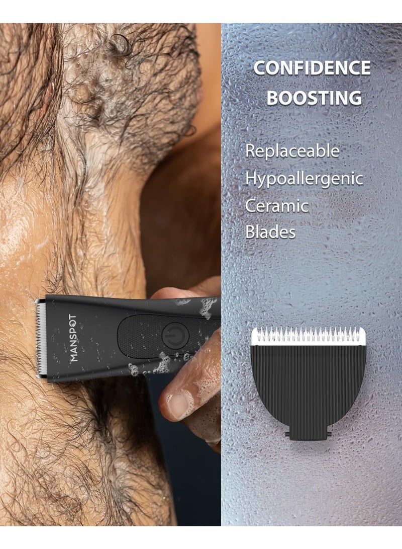 MANSPOT Trimmers for Men, Electric Body Hair Shaver for Men, Replaceable Ceramic Blade Heads, Wet & Dry Cordless Trimmer, 90-Minute Shaving Machine - Image 3