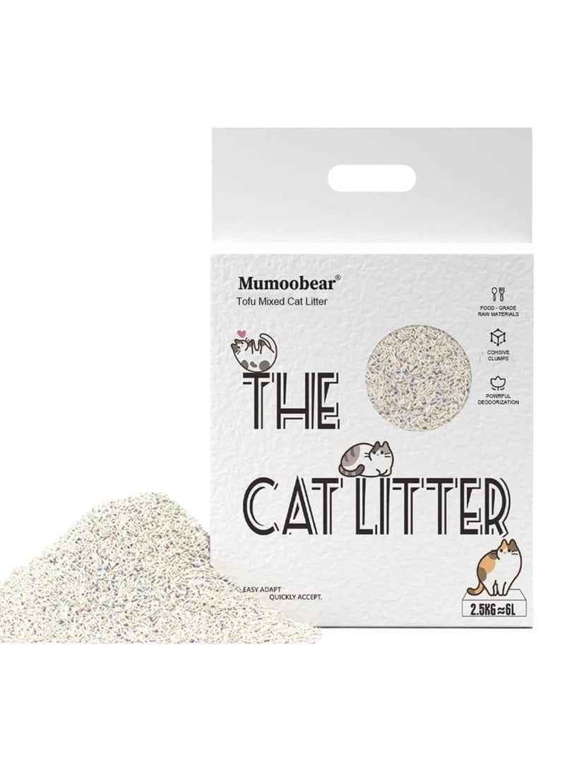 Mumoo Bear Tofu Cat Litter, Flushable Clumping Cat Litter Pellets, Pure Natural Pretty Dust-Free Kitty Litter, Low Tracking, Odor Free, Ultra Absorbent 6L - Image 1