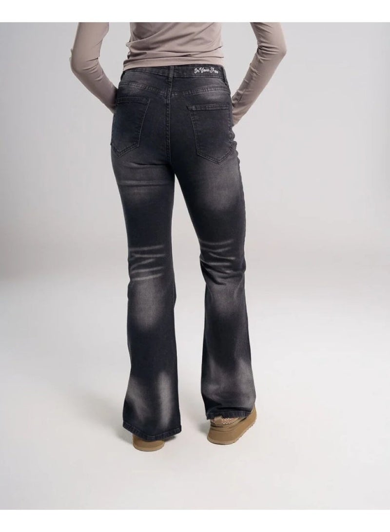 In Your Shoe Female Black Raw Denim Flared Jeans - Image 2
