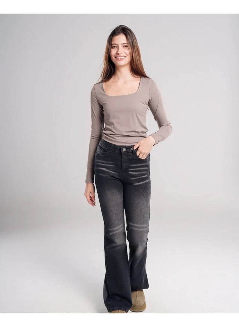 In Your Shoe Female Black Raw Denim Flared Jeans - Image 1