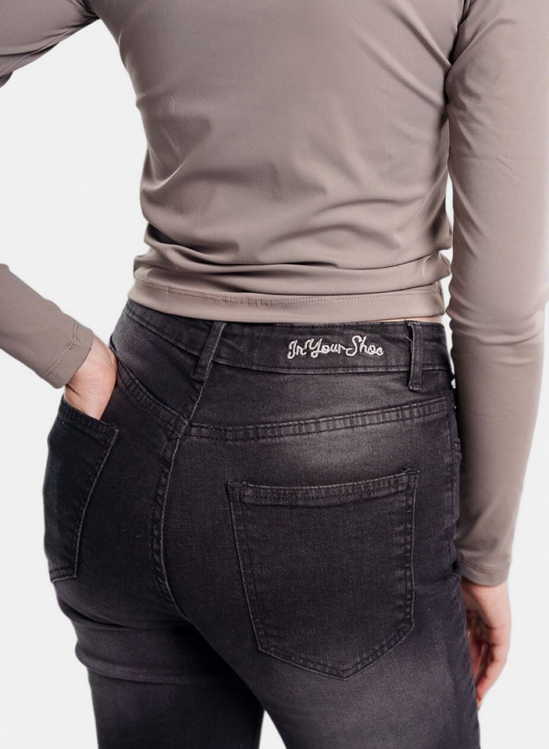 In Your Shoe Female Black Raw Denim Flared Jeans - Image 3