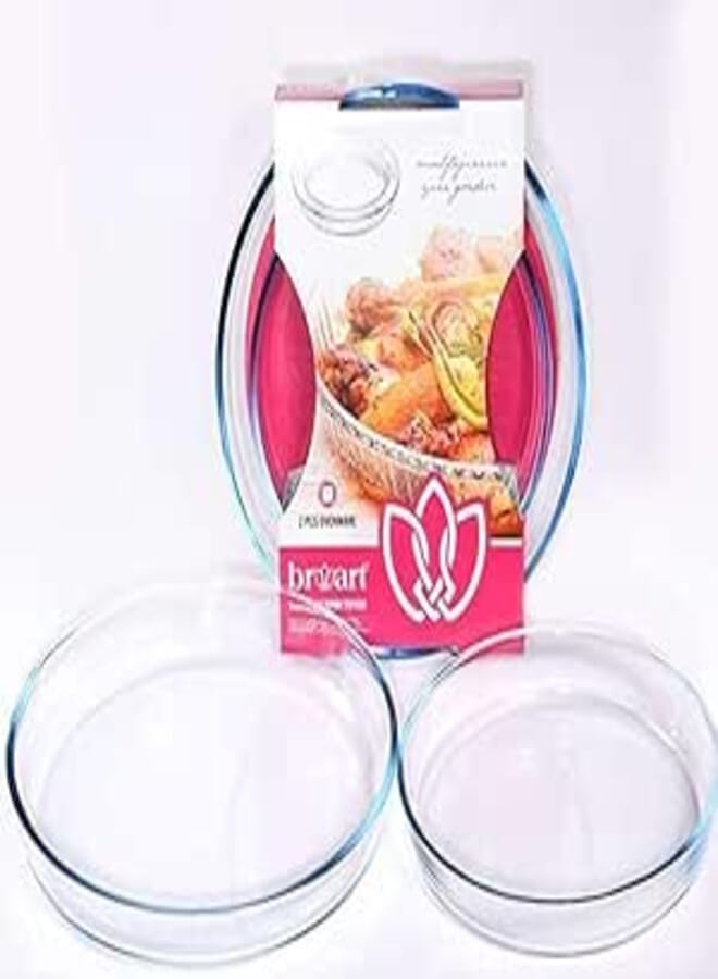 BRO ART Elegant Round Oven Glass Baking Pan / 2 Pcs = Sizes 10-12.50 / Clear, Trusted Brand Materials