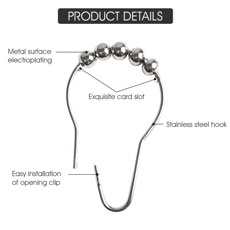 Rexmon Nickel 5 Roller Shower Ball Curtain Hooks (6 x 4 cm, Silver) -12 Pieces - Image 3