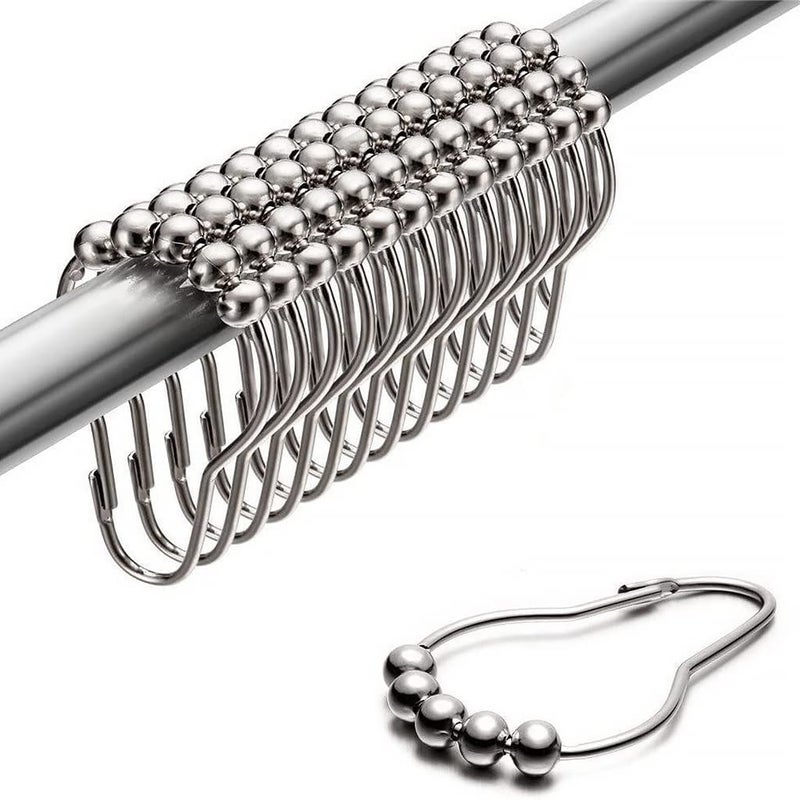 Rexmon Nickel 5 Roller Shower Ball Curtain Hooks (6 x 4 cm, Silver) -12 Pieces - Image 1
