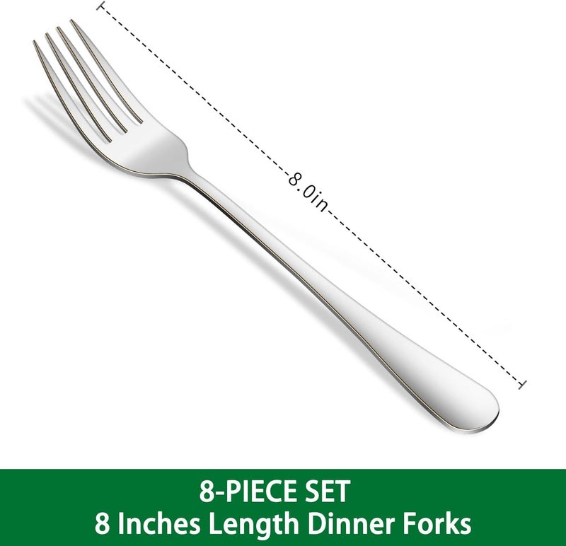 Dehov Dinner Forks,8-Piece 8 Inches Stainless Steel Table Fork,Dishwasher Safe Flatware Forks,Food Grade Mirror Polishing Silverware Main Fork For Home,Restaurant Or Hotel - Image 2