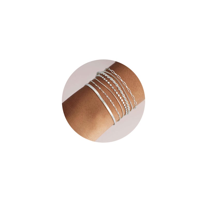 Kyerlyn Silver Bracelets for Women Trendy Waterproof Silver Dainty Bracelet Stack Adjustable Layered Bracelet Set Minimalist Fashion Jewelry - Image 1