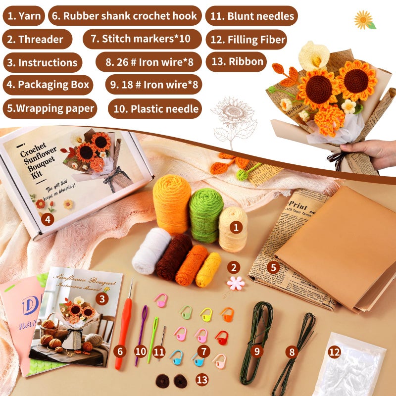 Kogyxe Crochet Kit for Beginners, Crochet Flower Bouquet with Step-by-Step Video Tutorials, Adults Crafts Kits Including Materials Such as Floral Wire, Newspaper for Commemorative Gift - Image 2
