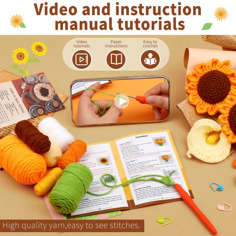 Kogyxe Crochet Kit for Beginners, Crochet Flower Bouquet with Step-by-Step Video Tutorials, Adults Crafts Kits Including Materials Such as Floral Wire, Newspaper for Commemorative Gift - Image 4