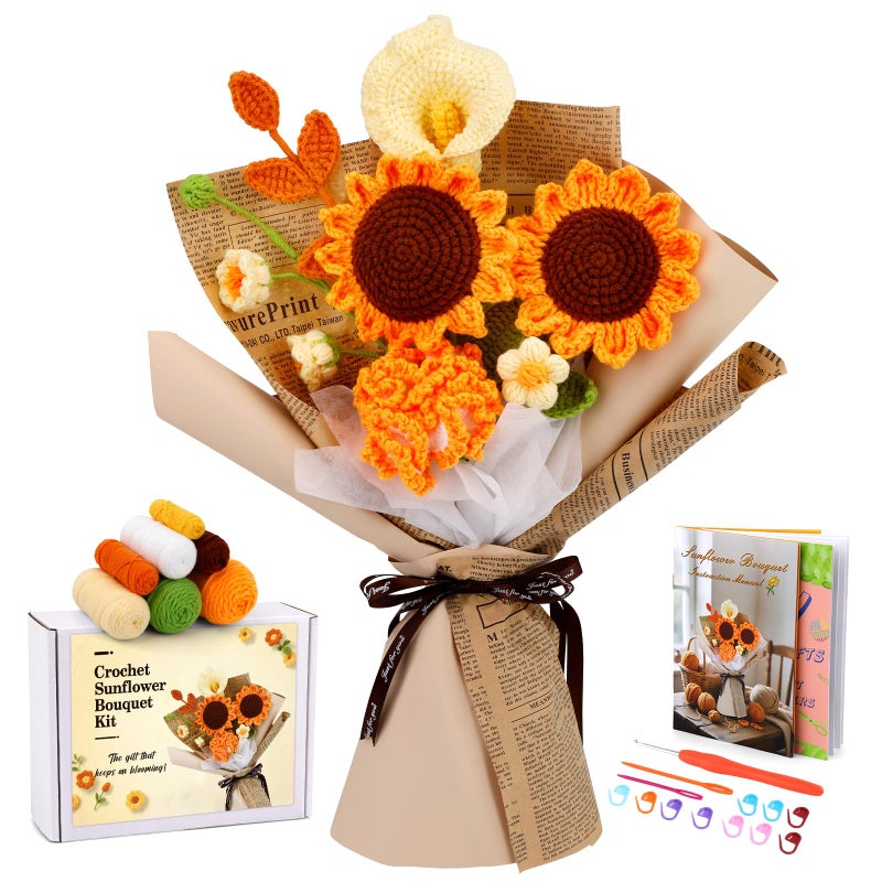 Kogyxe Crochet Kit for Beginners, Crochet Flower Bouquet with Step-by-Step Video Tutorials, Adults Crafts Kits Including Materials Such as Floral Wire, Newspaper for Commemorative Gift - Image 1