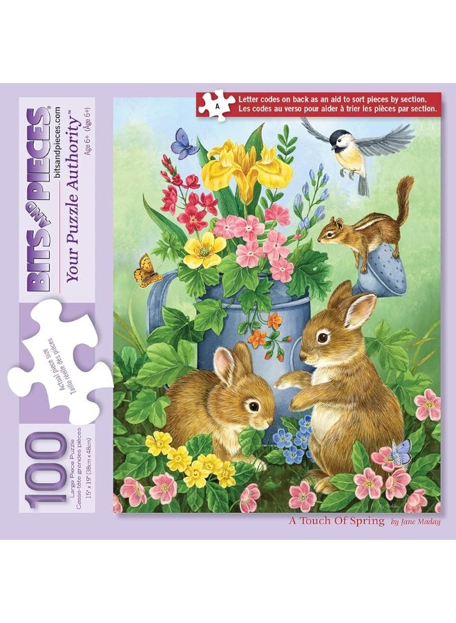 Bits and Pieces - 100 Piece Jigsaw Puzzle - A Touch of Spring by Artist Jane Maday - Cute Bunnies - 100 pc Jigsaw - Image 2