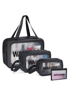XiuWoo Travel Cosmetic Makeup Bags for Women, 4Pcs Different Size Travel Clear Makeup Bags with Handle, Large Capacity Translucent Waterproof Travel Cosmetic Bags for Women Travel and Bathroom (Black)  - Image 1