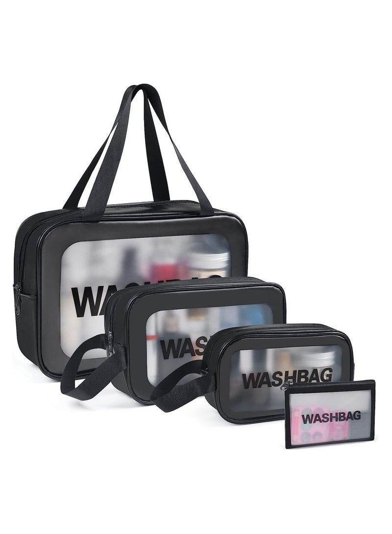 XiuWoo Travel Cosmetic Makeup Bags for Women, 4Pcs Different Size Travel Clear Makeup Bags with Handle, Large Capacity Translucent Waterproof Travel Cosmetic Bags for Women Travel and Bathroom (Black)  - Image 1