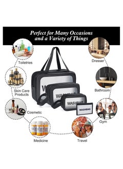 XiuWoo Travel Cosmetic Makeup Bags for Women, 4Pcs Different Size Travel Clear Makeup Bags with Handle, Large Capacity Translucent Waterproof Travel Cosmetic Bags for Women Travel and Bathroom (Black)  - Image 2