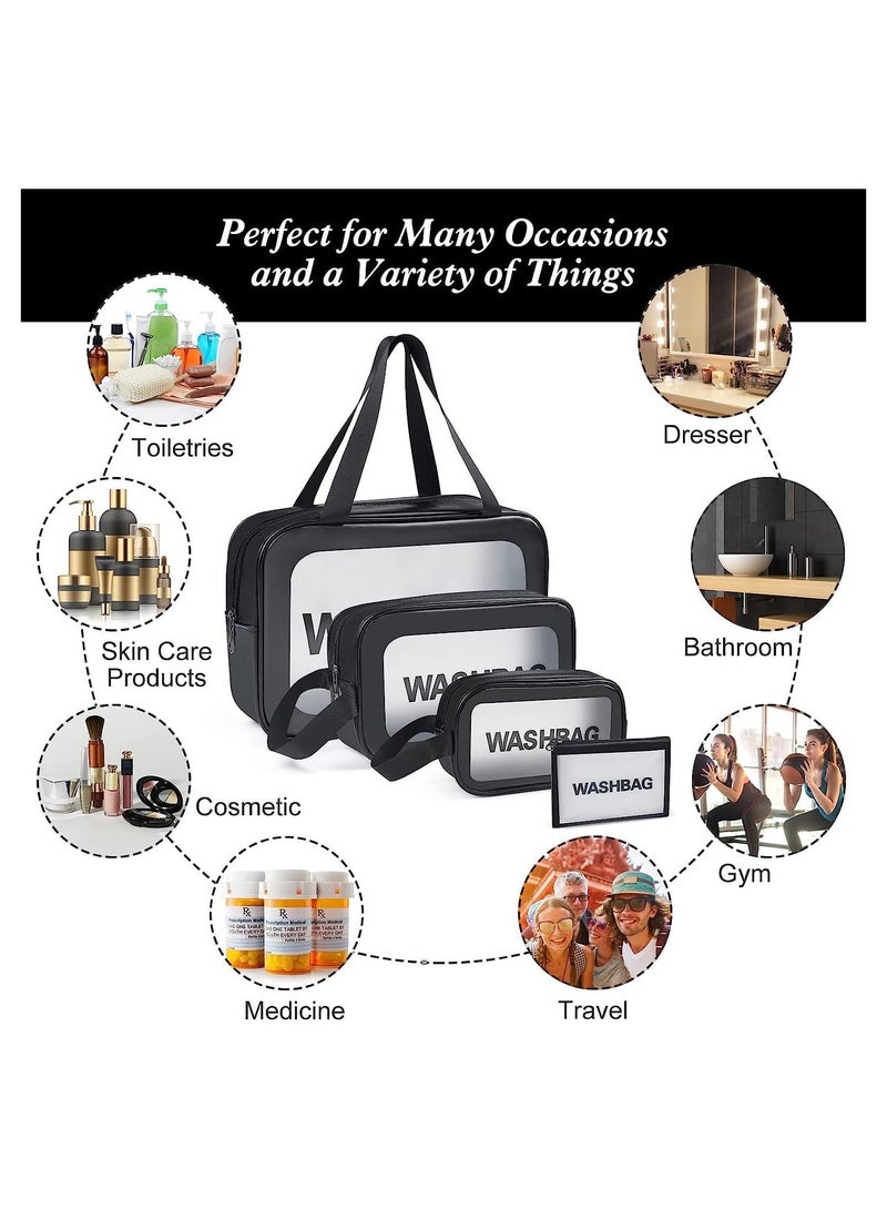 XiuWoo Travel Cosmetic Makeup Bags for Women, 4Pcs Different Size Travel Clear Makeup Bags with Handle, Large Capacity Translucent Waterproof Travel Cosmetic Bags for Women Travel and Bathroom (Black)  - Image 2