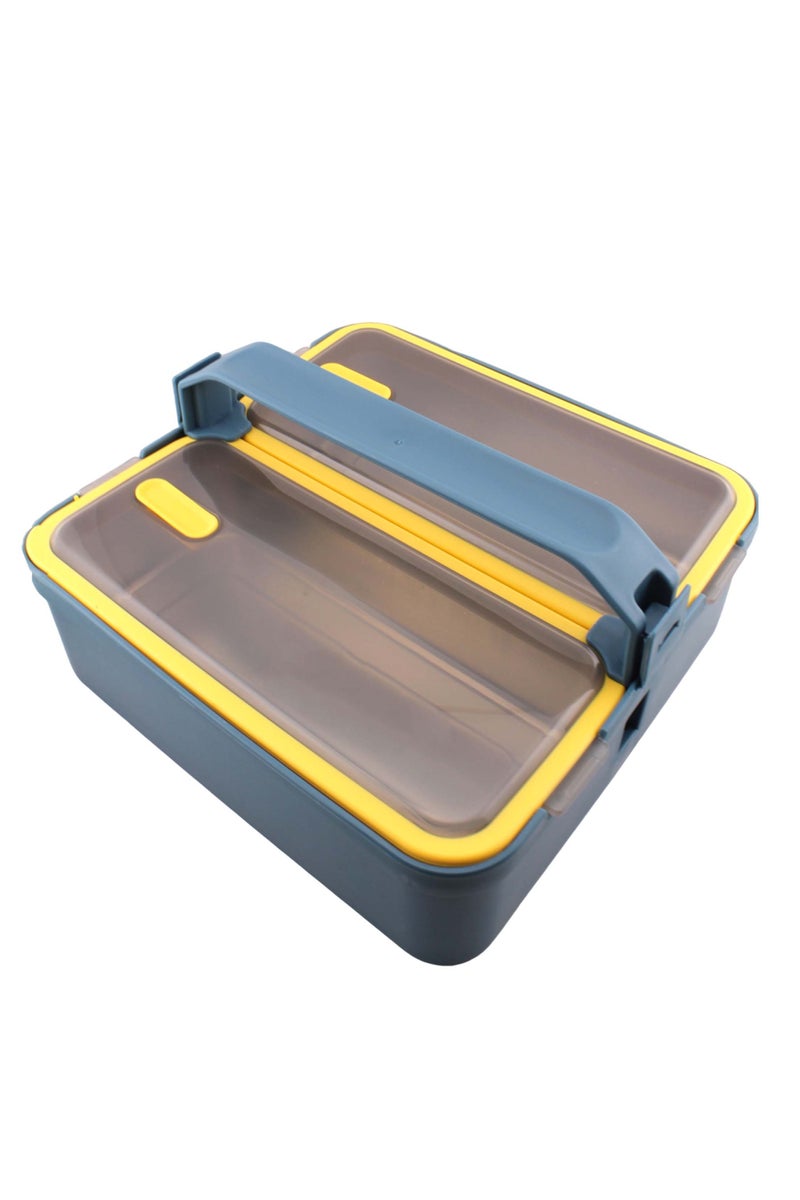 Brain Giggles BrainGiggles 2 Compartments Stainless Steel With Handle Lunch Box with Removable Inner Tray Bento Box for Kids Adults Multifunctional Air Tight Food Container - Blue - Image 1