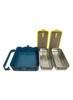 Brain Giggles BrainGiggles 2 Compartments Stainless Steel With Handle Lunch Box with Removable Inner Tray Bento Box for Kids Adults Multifunctional Air Tight Food Container - Blue  - Image 3