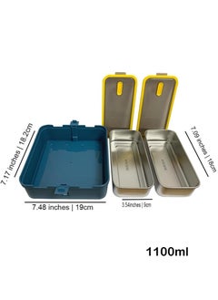 Brain Giggles BrainGiggles 2 Compartments Stainless Steel With Handle Lunch Box with Removable Inner Tray Bento Box for Kids Adults Multifunctional Air Tight Food Container - Blue  - Image 2