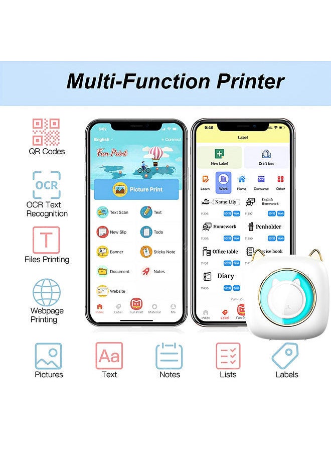 Generic Mini Pocket Printer Portable Thermal Printer Machine Wireless BT Connection 203DPIwith 6 Roll Thermal Paper+3pcs Color Thermal Paper+5pcs Adhesive Thermal Paper 57x25mm+5pcs Color Markers Gift  - Image 4