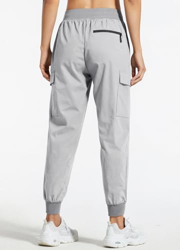 Libin Women's Cargo Joggers Lightweight Quick Dry Hiking Pants Athletic Lounge Casual Travel, Light Gray L - Image 3