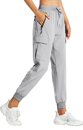 Libin Women's Cargo Joggers Lightweight Quick Dry Hiking Pants Athletic Lounge Casual Travel, Light Gray L - Image 1
