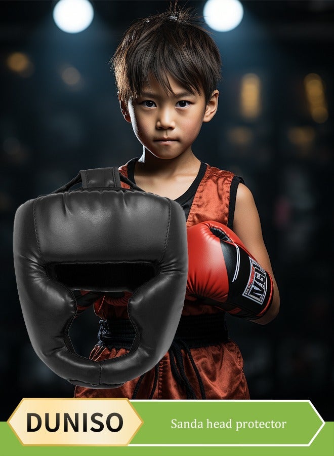 DUNISO Headgear for Kids，Thickened Boxing Helmet Safety Head Guard,Brace Head Protection,PU Leather Boxing Helmet for Traning Kickboxing MMA Muay Thai Sparring Martial Arts Karate Taekwondo(black) - Image 1