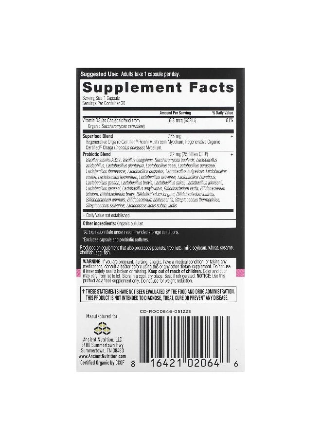 Ancient Nutrition - Ancient Nutrition, Women's Once Daily Probiotics, 25 Billion CFU, 30 Capsules - Image 1