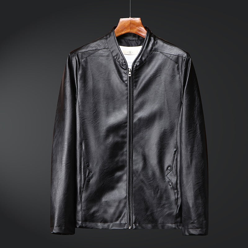 Autumn Winter Mens Fashion PU Leather Jacket Black