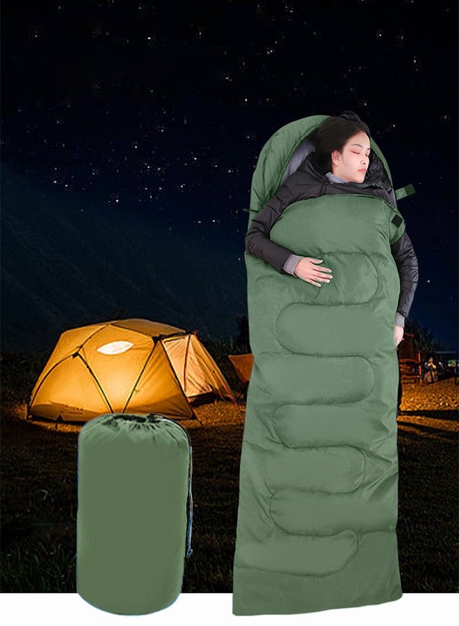 حقيبة نوم فردية، معدات تخييم خارجية خفيفة الوزن مع حقيبة ضغط لطقس دافئ وبارد، حقيبة نوم مقاومة للماء للتنزه، المشي، الصيد، والسفر - Image 1