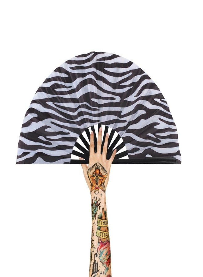 Plzoslly 2 Pack Large Folding Hand Fan for Men/Women, Large Rave Fan Summer Clack Handheld Fan for Disco Party, Beach, Dancing, Gift(Leopard and zebra prints) - Image 3
