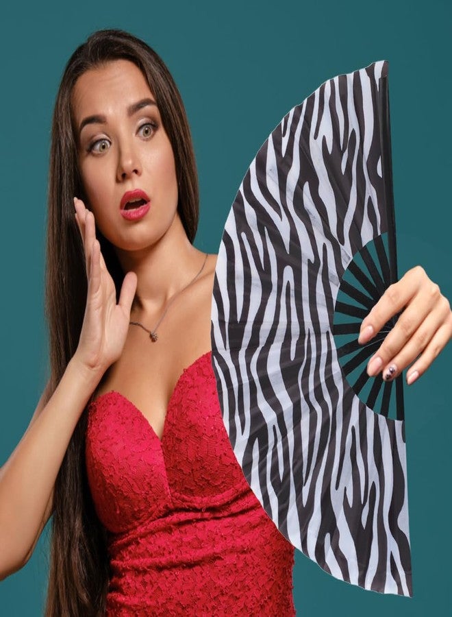 Plzoslly 2 Pack Large Folding Hand Fan for Men/Women, Large Rave Fan Summer Clack Handheld Fan for Disco Party, Beach, Dancing, Gift(Leopard and zebra prints) - Image 5