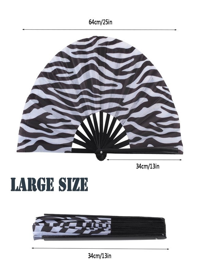 Plzoslly 2 Pack Large Folding Hand Fan for Men/Women, Large Rave Fan Summer Clack Handheld Fan for Disco Party, Beach, Dancing, Gift(Leopard and zebra prints) - Image 2