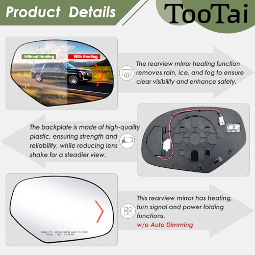 Tootai Passenger Side Replacement Mirror Glass - compatible with Cadillac CHEVY & GMC vehicles - 2009-2014 Escalade ESV | Silverado 1500, Suburban 1500, Tahoe | Sierra, Yukon - RH, 25829663 - Image 4
