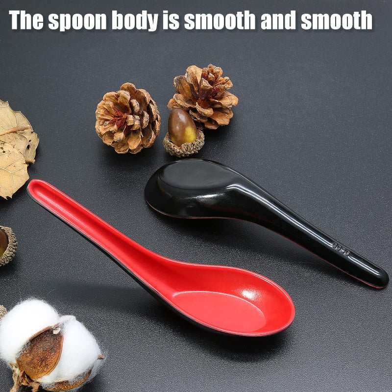 Cionyce 8PCS Asian Soup Spoons, Chinese Japanese Miso Ramen Wonton Dumpling Pho Rice Noodle Soba Soup Spoons, Red and Black Melamine Spoons - Image 3