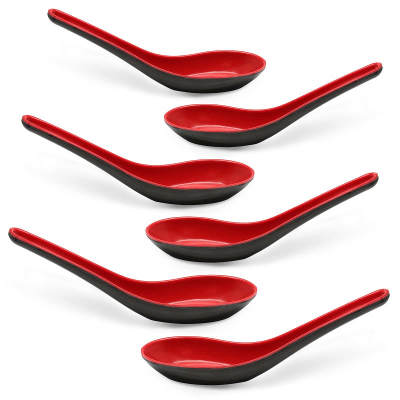 Cionyce 8PCS Asian Soup Spoons, Chinese Japanese Miso Ramen Wonton Dumpling Pho Rice Noodle Soba Soup Spoons, Red and Black Melamine Spoons - Image 1