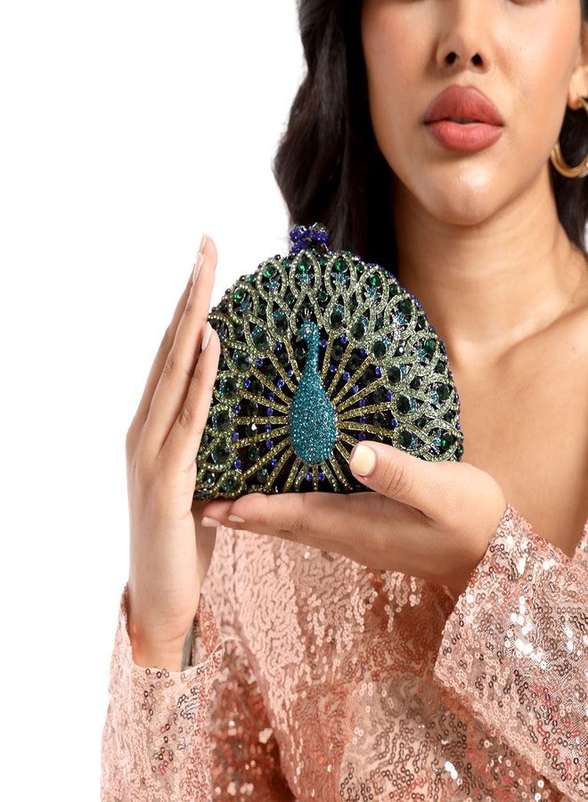 Boutique De FGG حقائب يد أنيقة مرصعة بالكريستال من بوتيك دي إف جي جي للنساء، حقيبة يد بتصميم طاووس، حقائب سهرة وحقائب يد (صغيرة، متعددة الألوان 14) - Image 3