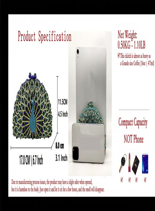 Boutique De FGG حقائب يد أنيقة مرصعة بالكريستال من بوتيك دي إف جي جي للنساء، حقيبة يد بتصميم طاووس، حقائب سهرة وحقائب يد (صغيرة، متعددة الألوان 14) - Image 4