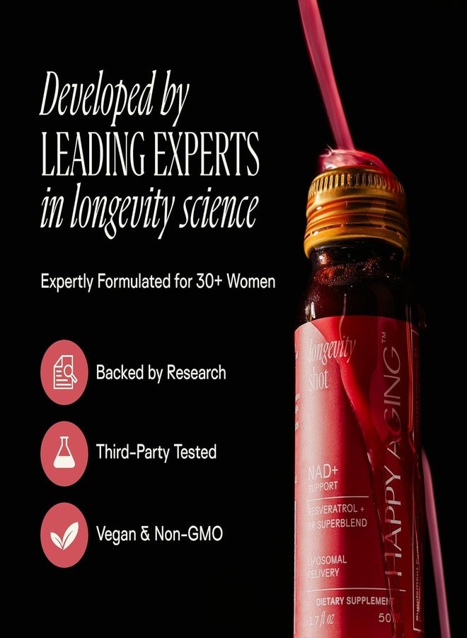 Happy Aging Liquid NAD+ Supplement for Women | Liposomal Nicotinamide Riboside & Resveratrol Shots for Energy, Skin Health & Brain Fog | NMN Alternative with Antioxidants | 10 Shots, 30-Day Supply - Image 4