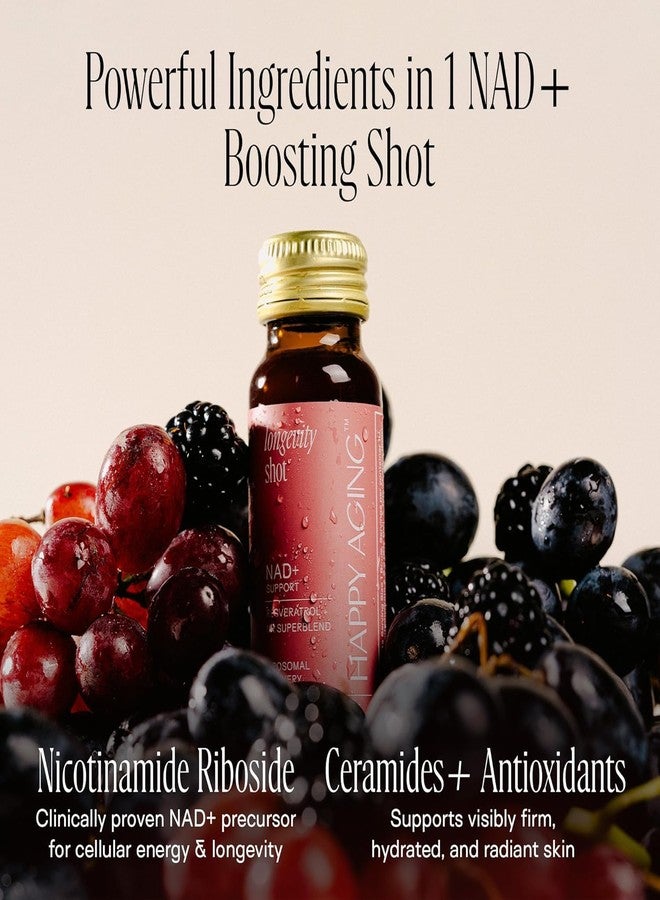 Happy Aging Liquid NAD+ Supplement for Women | Liposomal Nicotinamide Riboside & Resveratrol Shots for Energy, Skin Health & Brain Fog | NMN Alternative with Antioxidants | 10 Shots, 30-Day Supply - Image 3