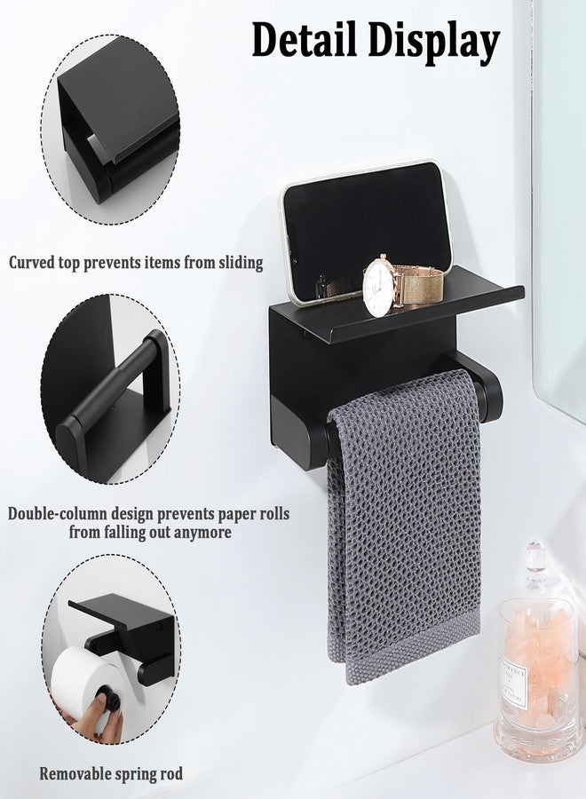 Alise Black Toilet Paper Holder,Bathroom Adhesive Toilet Paper Holder SUS304 Stainless Steel Toilet Paper Roll Holder with Shelf Spring Loaded Tissue Holder Wall Mount(Adhesive or Screw) - Image 4