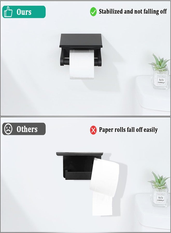 Alise Black Toilet Paper Holder,Bathroom Adhesive Toilet Paper Holder SUS304 Stainless Steel Toilet Paper Roll Holder with Shelf Spring Loaded Tissue Holder Wall Mount(Adhesive or Screw) - Image 3