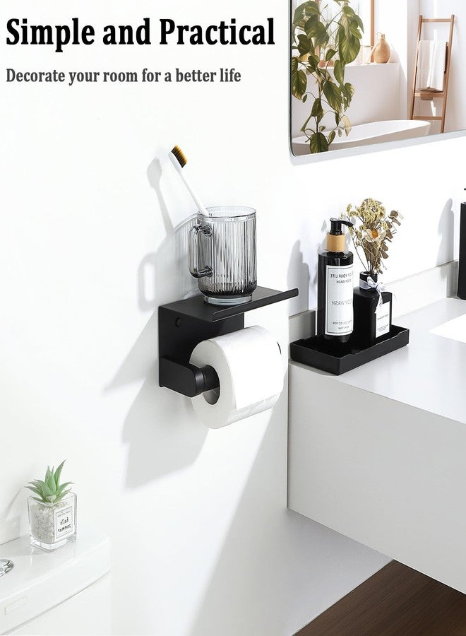 Alise Black Toilet Paper Holder,Bathroom Adhesive Toilet Paper Holder SUS304 Stainless Steel Toilet Paper Roll Holder with Shelf Spring Loaded Tissue Holder Wall Mount(Adhesive or Screw) - Image 2