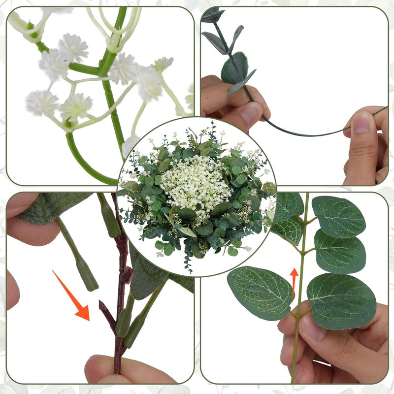 HO2NLE 150Pcs Mixed Artificial Greenery Stems, Babys Breath Artificial Flowers and Eucalyptus Stems, Faux Floral Picks for Wedding DIY Bouquets Table Centerpieces Vase Fillers Home Decor - Image 3