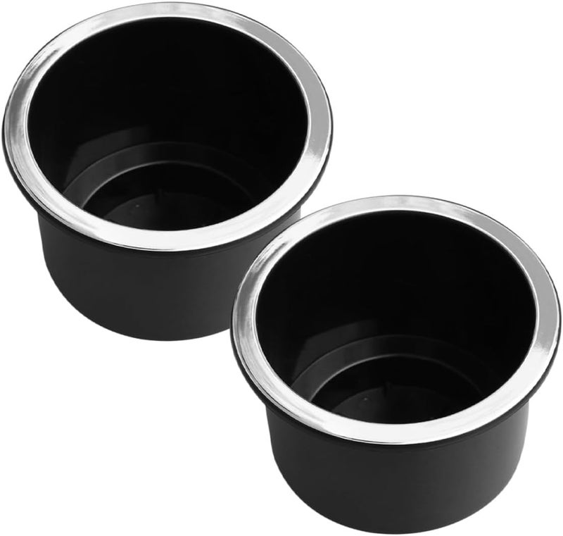 VALICLUD 2pcs Universal Car Cup Holders with Silver Trim Plastic Inserts for Boat, Golf Cart, Rv and Truck Interior Accessories - Image 1