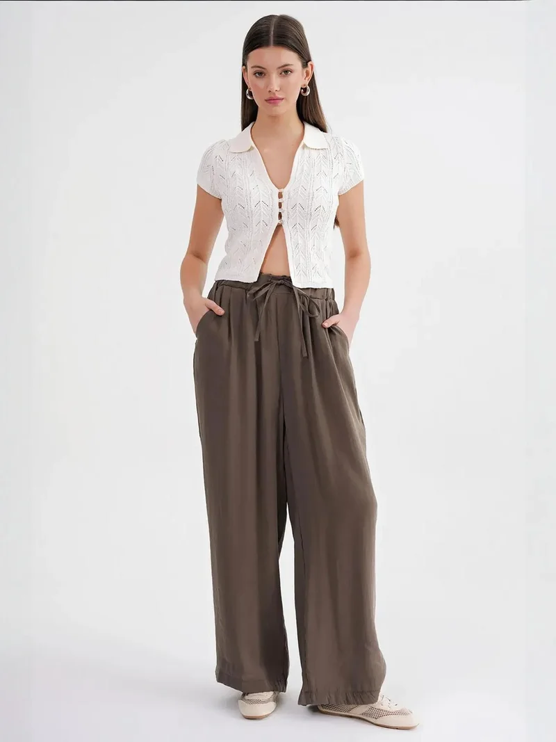 MixRay Mixray High Waist Modal Pleated Palazzo Pants with Drawstring