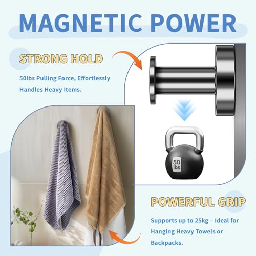 FINDMAG Magnetic Hooks for Cruise Cabins 150lb Heavy Duty Magnets Extra Strong Magnetic Hooks for Wreath Neodymium Magnet Hooks Heavy Duty for Cruise Ship Walls Towel Locker Black 2Pack - Image 3