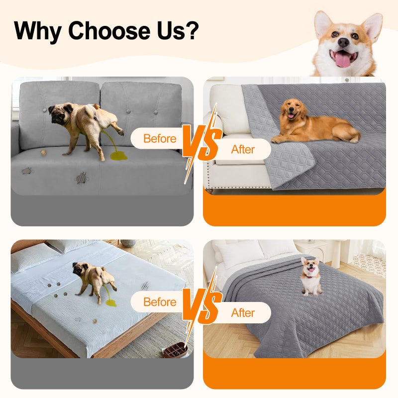 Smiry Reversible Waterproof Couch Covers for Sofa, Washable Dogs Pet Couch Covers for 3 Cushion Sofa Pet Friendly, Water Resistant Furniture Protector Slipcover, Geometric (30"x70", Grey/Light Grey) - Image 5