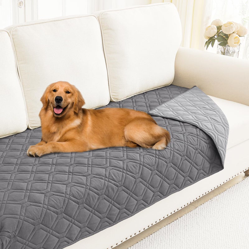 Smiry Reversible Waterproof Couch Covers for Sofa, Washable Dogs Pet Couch Covers for 3 Cushion Sofa Pet Friendly, Water Resistant Furniture Protector Slipcover, Geometric (30"x70", Grey/Light Grey) - Image 1